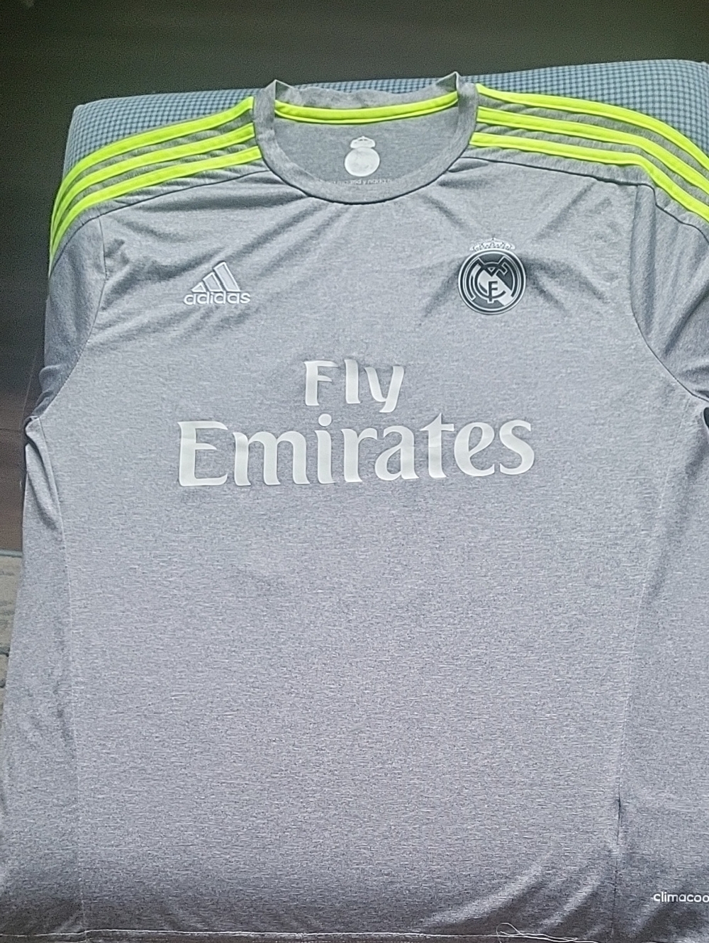 adidas Grey Real Madrid Bale #11 Training Top with Neon Yellow Stripes